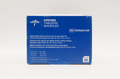 Medline NON24274W Aprons Medium Weight Polyethylene 28 x 46inch - Box of 50
